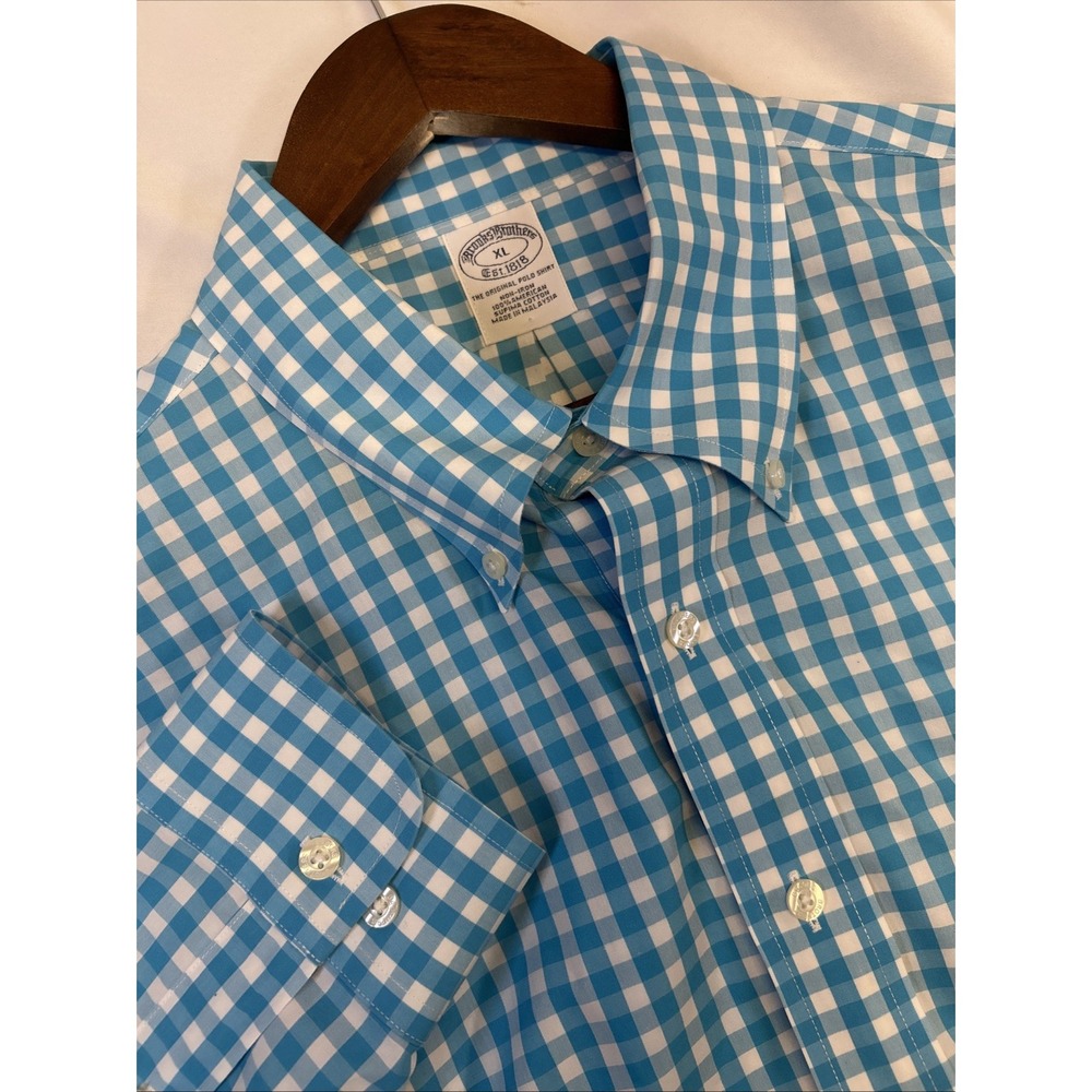 Brooks Brothers 1818 Blue Check Long Sleeve Button Down Shirt Mens XL All Cotton